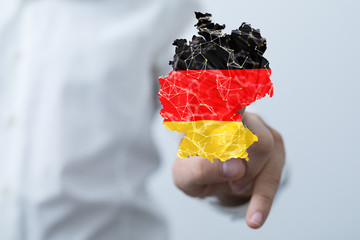 map of Germany. Wire frame 3D mesh polygonal network line, design.