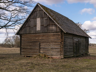 wooden sheds for storing firewood in the yard