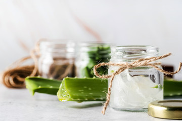 Aloe vera gel in a glass front view copy space