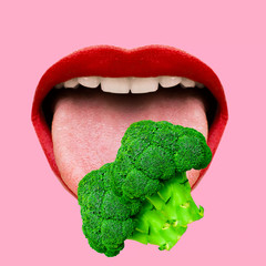 Contemporary art collage. Broccoli lover. Vegan mouth