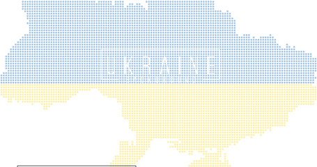 Ukraine country map backgraund made from abstract halftone dot pattern, Flag concept. Vector illustration isolated on white background