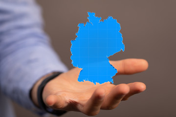 map of Germany. Wire frame 3D mesh polygonal network line, design.