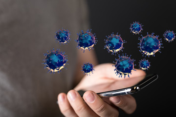 Group of virus cells. 3D illustration of Coronavirus cells.