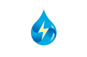 Creative Blue Drop Thunder Logo Symbol Design Vector Illustration