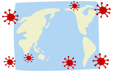 コロナウィルスが世界に広がるイメージイラスト