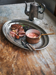Beef stake with stewed rhubarb