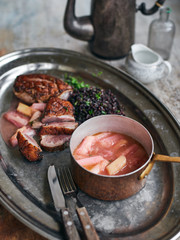 Beef stake with stewed rhubarb