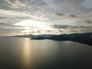 Aerial view Permatang Damar Laut in beautiful sunset.