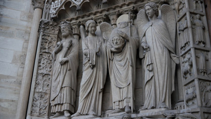 Detail of the facade of the cathedral of Notre Dame Paris