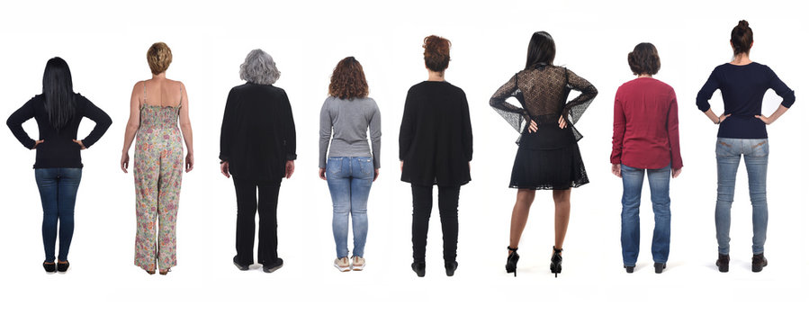 rear view of women on white background