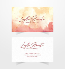 Business card with orange gold splash watercolor template