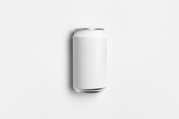 White blank Soda Can Mock-up isolated on light gray background.High-resolution photo.Top view.