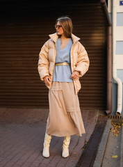 Girl model in fashionable clothes. Fashion photo. Luxury clothes, street style.A stylish look .