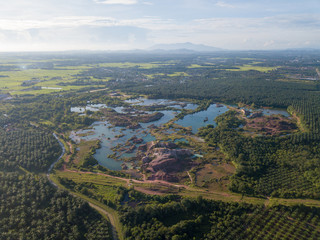 Aerial view Guar Petai in misty evening.