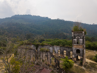 Aerial view ruin Sacred Heart of Jesus Church.