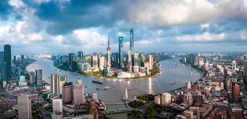 Obraz premium Aerial panorama of Shanghai downtown skyline in China