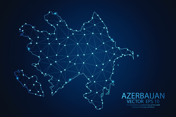 Abstract mash line and point scales on Dark background with map of Azerbaijan. Wire frame 3D mesh polygonal network line, design polygon sphere, dot and structure. Vector illustration eps 10.