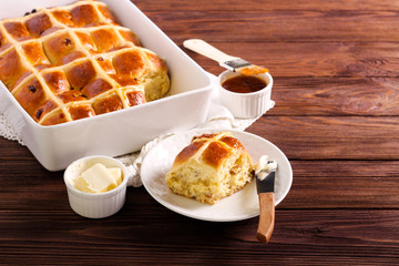 Freshly baked hot cross buns,