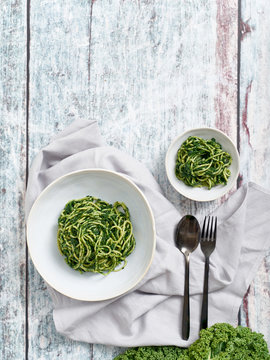 Pasta with vibrant green kale pesto