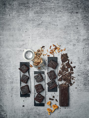  Composition of dark choolate brownie and mushroms