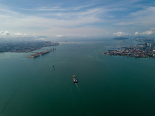 Aerial view container ship arrive North Butterworth Container Terminal (NBCT).