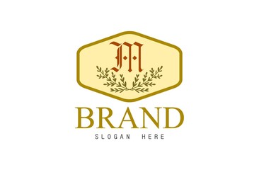 Leaf logo, free hand vector leaf, leaf with frame and brand