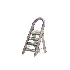 Watercolor illustration of a stepladder. Hand-drawn with watercolors and suitable for all types of design and printing.