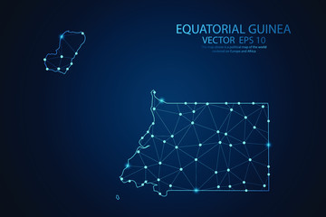 Abstract mash line and point scales on dark background with Map of Equatorial Guinea. Wire frame 3D mesh polygonal network line, polygon design sphere, dot and structure. Vector illustration eps 10.