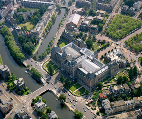 Amsterdam, Holland, August 24 - 1987: Historical aerial photo of the Dutch national museum at the Museum Square