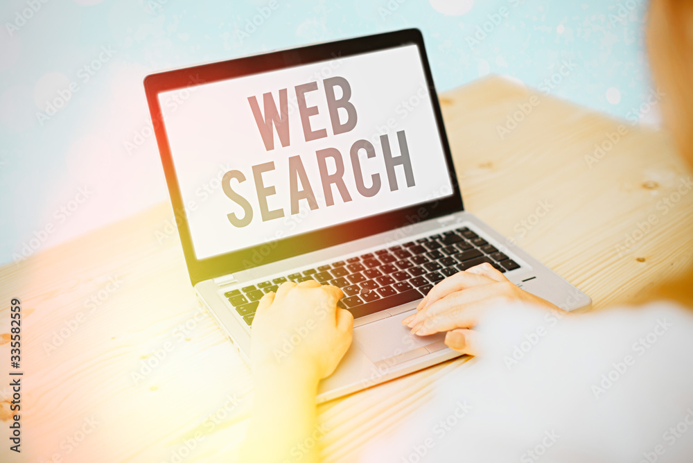 Poster writing note showing web search. business concept for software system designed to search for informa
