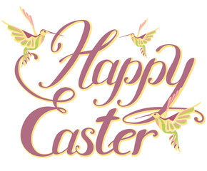 happy easter hand drawn lettering set with decorative elements