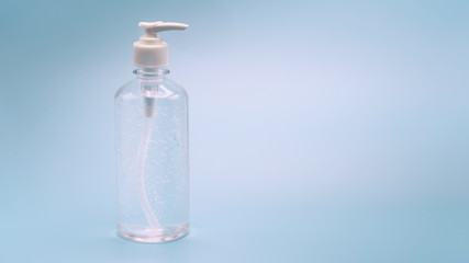Hand sanitizer gel Anti virus protection with standard to prevent coronavirus COVID-19 infection.Medical protective on blue background.Healthcare and medical concept.