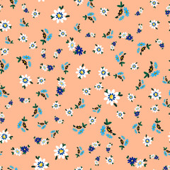 Cute abstract seamless pattern with small chamomile flowers on the pink background.Summer floral vector