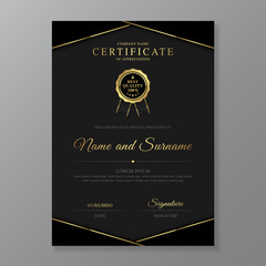 golden and black certificate and diploma of appreciation luxury and modern design template vector illustration