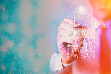 Writing note showing Let Talk. Business concept for they are suggesting beginning conversation on...