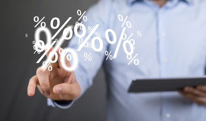 percent shopping digital in hand 3d.