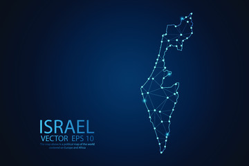 Abstract mash line and point scales on Dark background with map of Israel. Wire frame 3D mesh polygonal network line, design polygon sphere, dot and structure. Vector illustration eps 10.