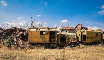 Crushed Military Truck  on the Tank Graveyard in Asmara, Eritrea