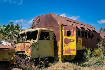 Obraz premium Crushed Military Truck on the Tank Graveyard in Asmara, Eritrea
