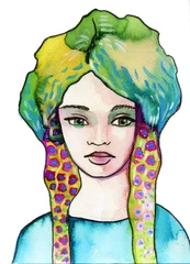 Crédence de cuisine en verre imprimé Inspiration picturale Illustration de femmes aux couleurs colorées.