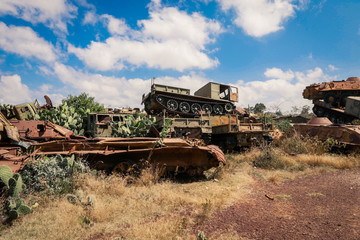Fototapeta premium Abandoned Army Tanks on the Tank Graveyard in Asmara, Eritrea