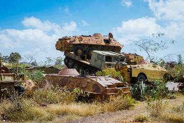 Abandoned Army Tanks on the Tank Graveyard in Asmara, Eritrea