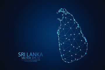Abstract mash line and point scales on Dark background with map of Sri Lanka. Wire frame 3D mesh polygonal network line, design polygon sphere, dot and structure. Vector illustration eps 10.