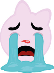 Vector illustration of a cartoon cat's face crying