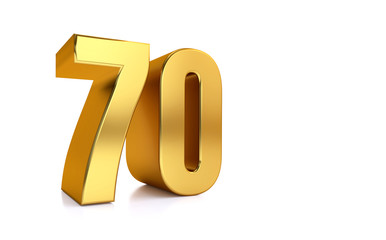 seventy, 3d illustration golden number 80 on white background and copy space on right hand side for text
