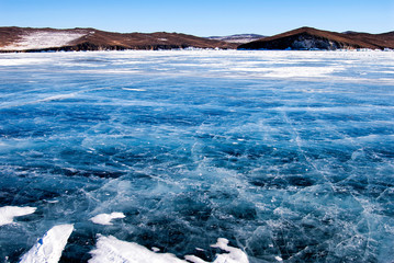 Amazing ice transparent ice on lake Baikal