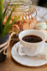 coffee with sweets on the table, sweets, cookies, marshmallows