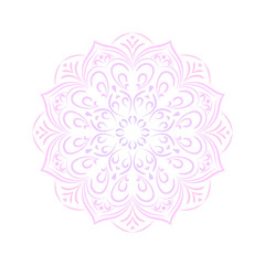 Flower lilac mandala. Vector anti-stress therapy round pattern for coloring book. Pink mandala on white background. Floral ornament for relax, coloring book, tattoo