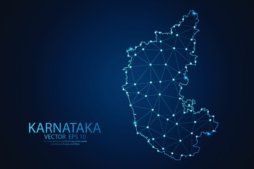 Abstract mash line and point scales on Dark background with map of Karnataka. Wire frame 3D mesh polygonal network line, design polygon sphere, dot and structure. Vector illustration eps 10.