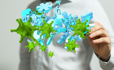 Ncov spreading concept, Earth and virus models.